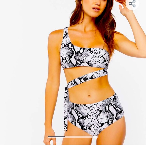 Snake Print One-Shoulder Monokini Swimsuit - Picture 1 of 3